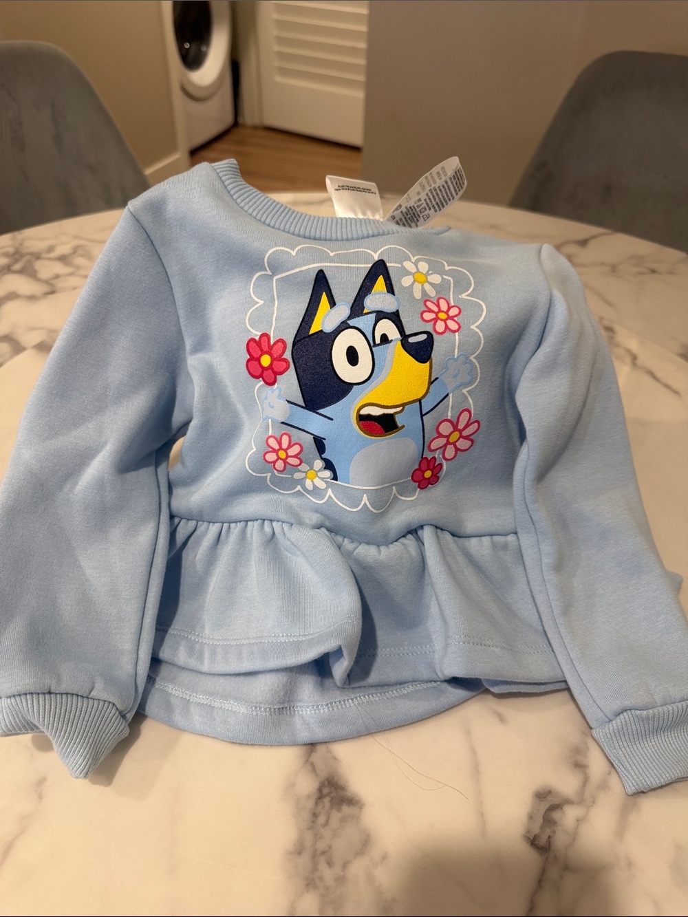 Blue Girls' Peplum Sweatshirt with Cartoon Pup